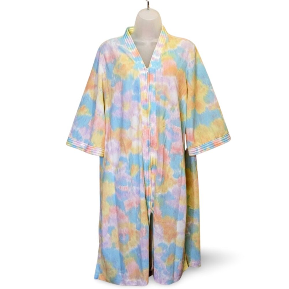 1970s Vintage House Robe Womens M Colorful Rainbow Casual Mod Beach Cover Up